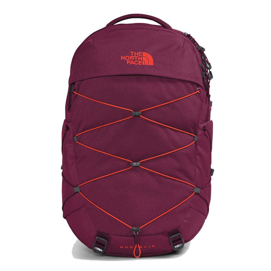 The North Face Women’s Borealis Backpack with bungee cord system, padded straps, multiple compartments, and water bottle pockets.