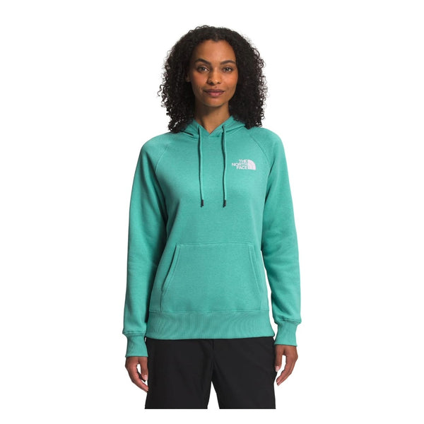 The North Face Women’s Geo NSE Hoodie pullover sweatshirt with adjustable hood, kangaroo pocket, and geometric logo graphic on back.