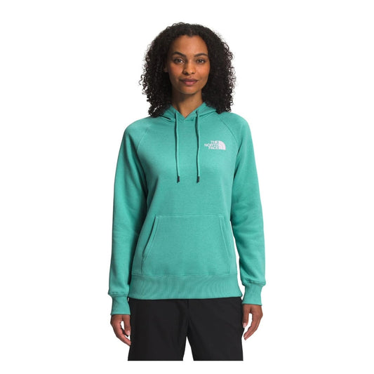 The North Face Women’s Geo NSE Hoodie pullover sweatshirt with adjustable hood, kangaroo pocket, and geometric logo graphic on back.