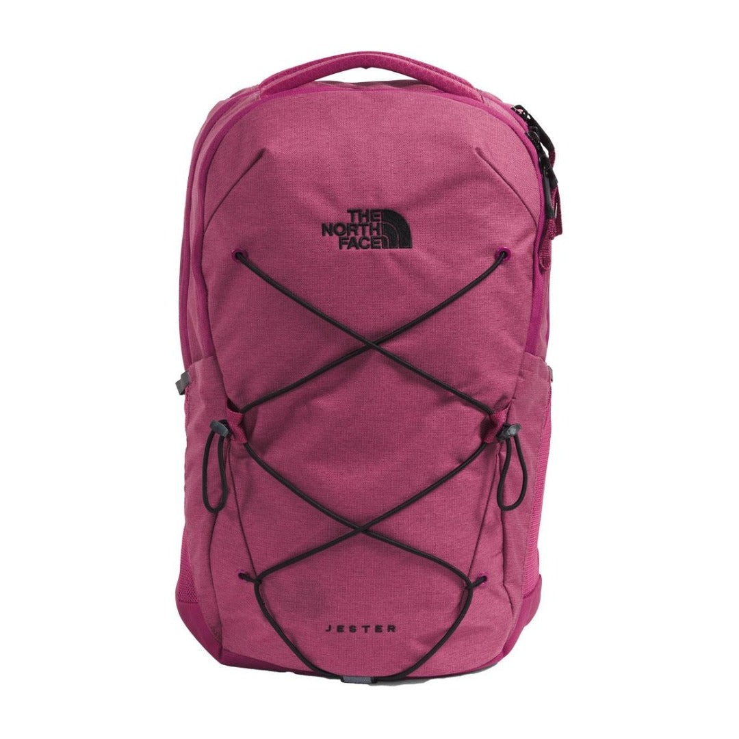 Women’s North Face Jester backpack featuring ergonomic straps, front bungee system, and multiple compartments for organized everyday use.