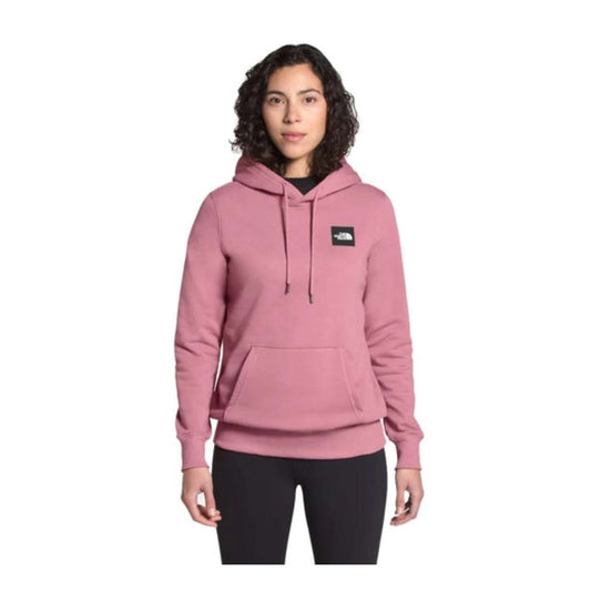 The North Face Women’s Box Pullover Hoodie with drawstring hood, kangaroo pocket, small chest logo, and large box logo graphic on the back.