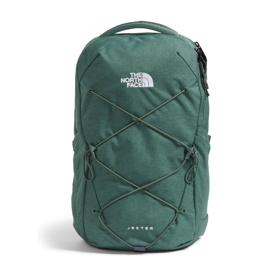 Women’s North Face Jester backpack featuring ergonomic straps, front bungee system, and multiple compartments for organized everyday use.