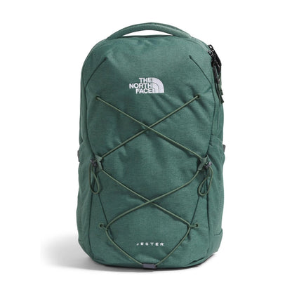 Women’s North Face Jester backpack featuring ergonomic straps, front bungee system, and multiple compartments for organized everyday use.