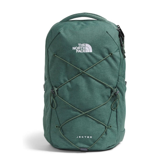 Women’s North Face Jester backpack featuring ergonomic straps, front bungee system, and multiple compartments for organized everyday use.