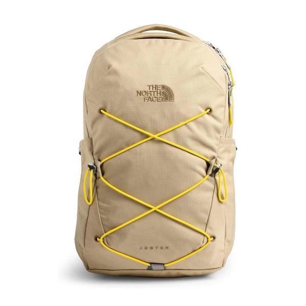 The North Face Women’s Jester Backpack featuring durable fabric, front bungee system, padded laptop sleeve, and ergonomic shoulder straps for everyday use.