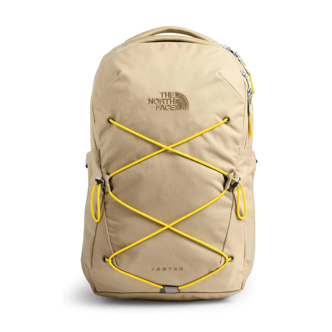 The North Face Women’s Jester Backpack featuring durable fabric, front bungee system, padded laptop sleeve, and ergonomic shoulder straps for everyday use.