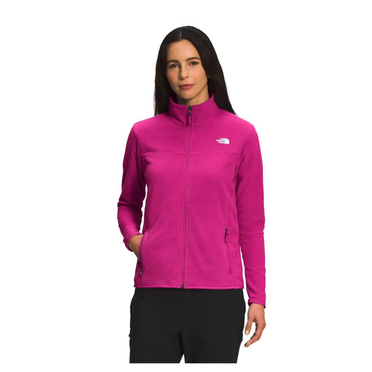 The North Face Women’s TKA Glacier Full-Zip Jacket featuring lightweight fleece fabric, full-zip closure, stand collar, and zippered hand pockets for everyday layering.