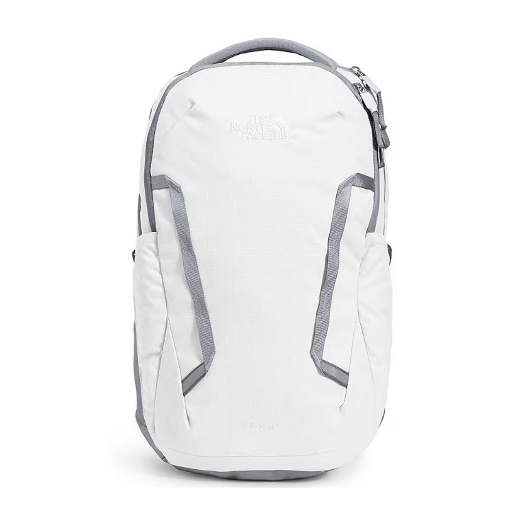 The North Face Women’s Vault Backpack with padded shoulder straps, laptop sleeve compartment, front organizer pocket, and side water-bottle pockets.