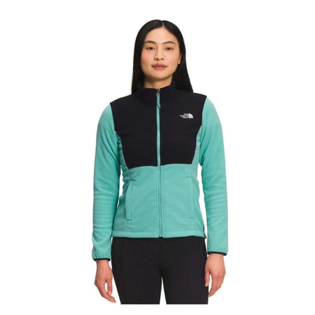Women’s waterproof 3-in-1 jacket with adjustable hood, zip front, and removable fleece liner for versatile weather protection.