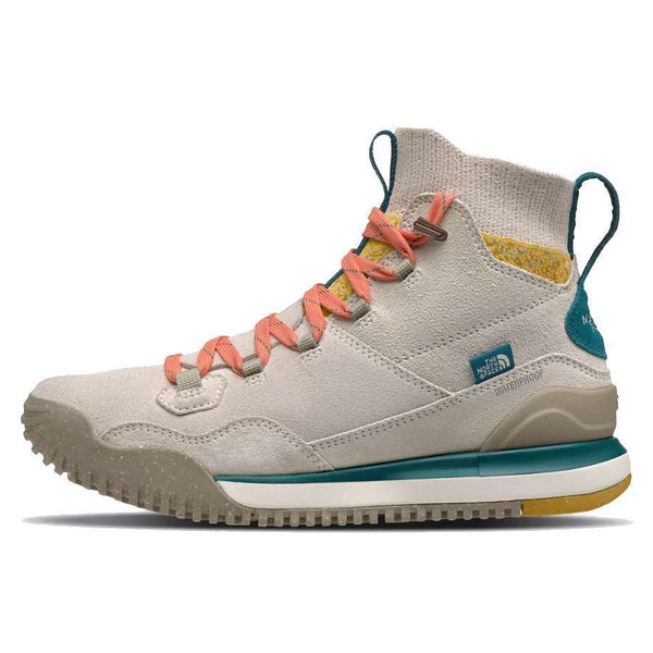 Women's waterproof hiking shoes featuring a leather and textile upper, lace-up closure, reinforced toe cap, cushioned EVA midsole, padded collar, and durable rubber outsole with multi-directional lugs for hiking and everyday outdoor wear