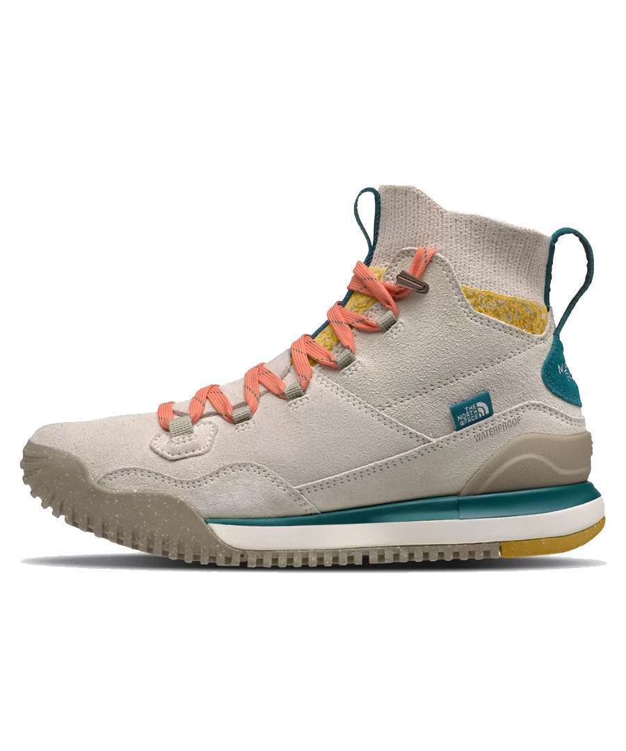 Women's waterproof hiking shoes featuring a leather and textile upper, lace-up closure, reinforced toe cap, cushioned EVA midsole, padded collar, and durable rubber outsole with multi-directional lugs for hiking and everyday outdoor wear
