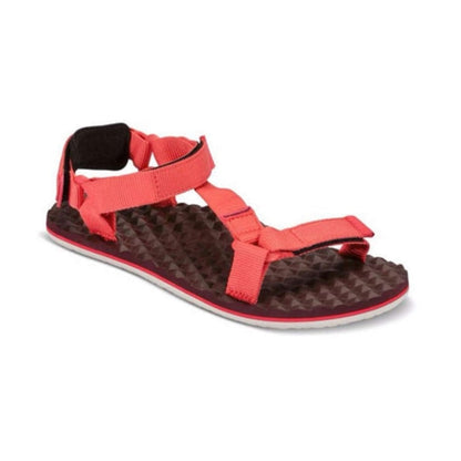 Women's outdoor sandals featuring adjustable recycled polyester webbing straps, an open-toe design, cushioned EVA footbed, contoured insole, and durable rubber outsole for hiking, travel, and everyday warm-weather adventures