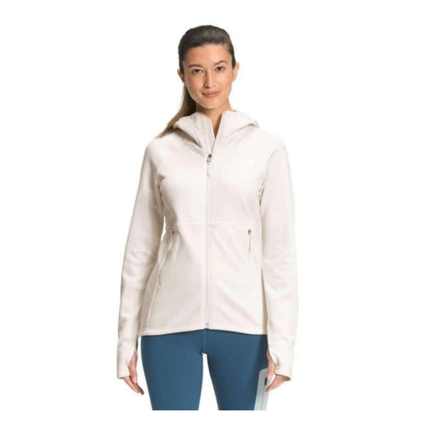 The North Face Women’s Canyonlands Hoodie featuring smooth stretch fleece, full-zip front, attached hood, and zippered hand pockets for lightweight warmth.
