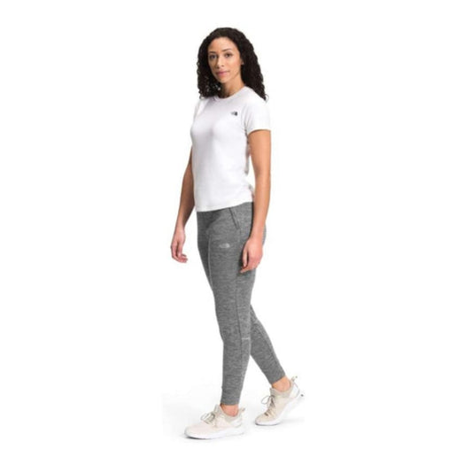The North Face Women’s Canyonlands Jogger featuring smooth fleece fabric, elastic drawstring waistband, tapered leg, and ribbed ankle cuffs for casual comfort.