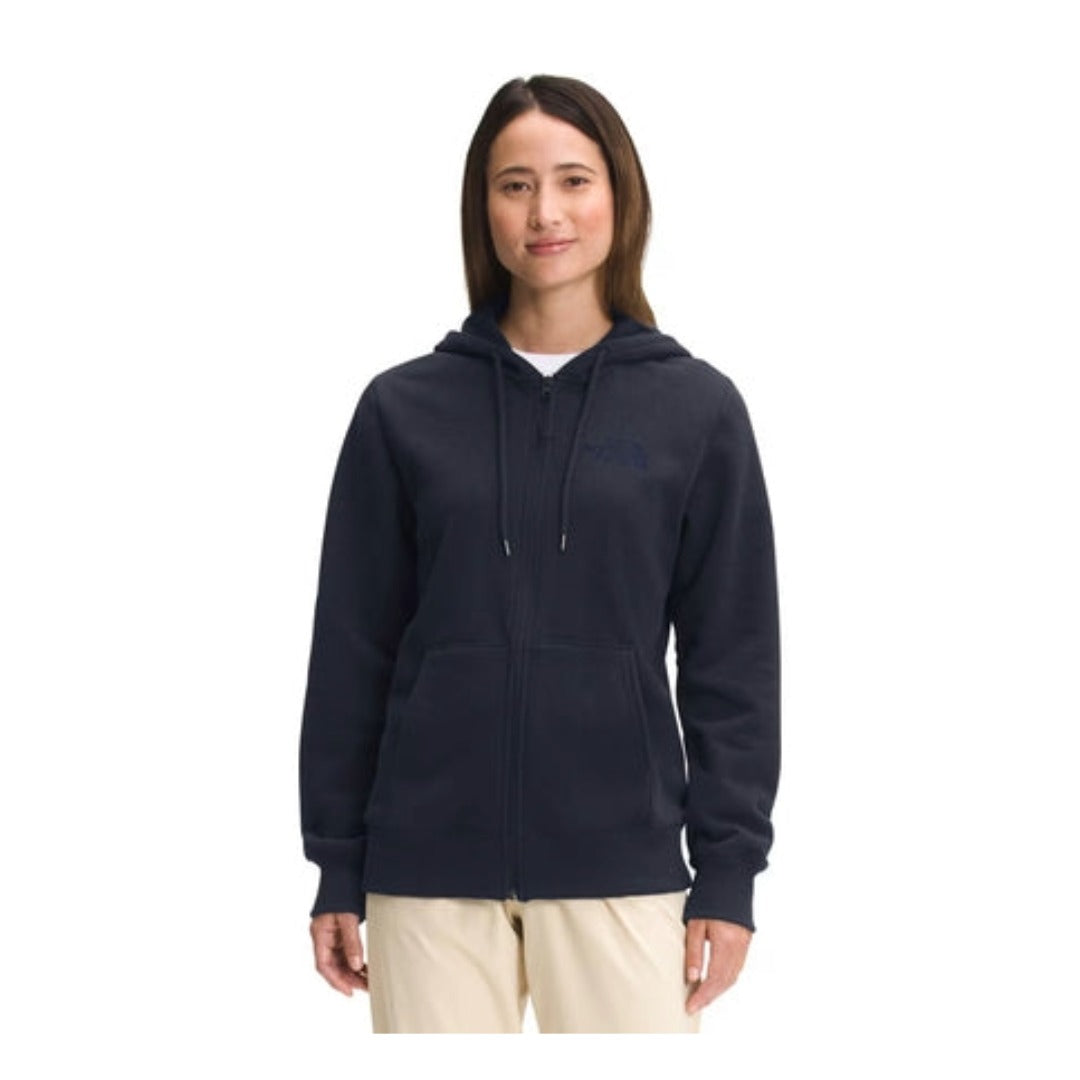 The North Face Women’s Climb On Full Zip Hoodie lightweight fleece jacket with full zipper, adjustable hood, and hand pockets.