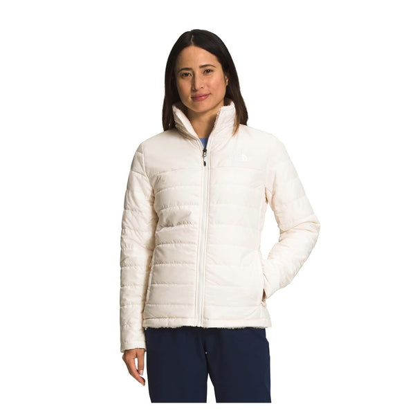 The North Face Women’s Mossbud Insulated Reversible Jacket featuring quilted insulated shell on one side and plush fleece reverse with full-zip front and stand collar.