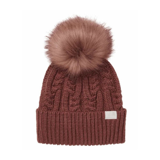 The North Face Women’s Oh Mega Fur Pom Beanie featuring soft knit fabric, fold-over cuff, and plush faux-fur pom on top for cozy winter style.
