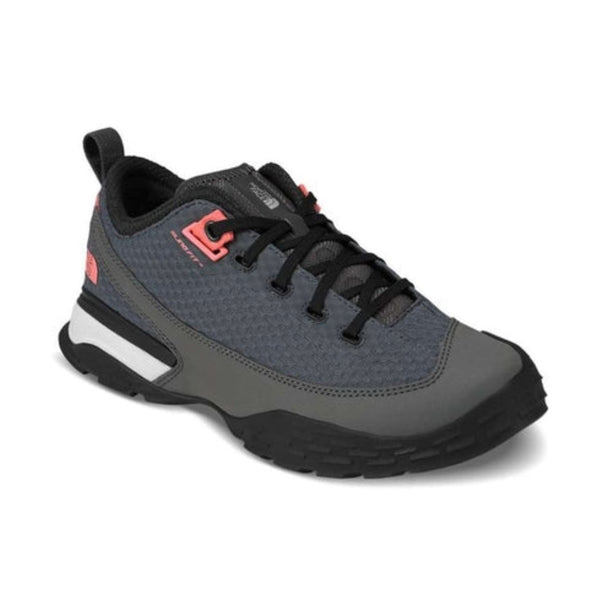 Women’s trail shoes featuring a breathable mesh and synthetic upper, lace-up closure, cushioned EVA midsole, padded collar, reinforced toe cap, and rugged rubber outsole with multi-directional lugs for hiking and outdoor adventures