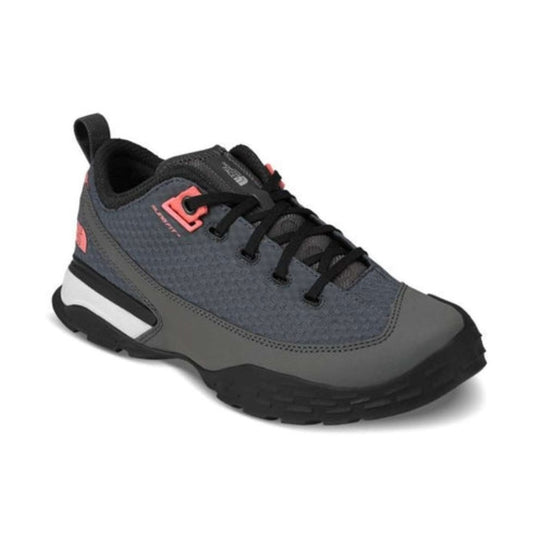 Women’s trail shoes featuring a breathable mesh and synthetic upper, lace-up closure, cushioned EVA midsole, padded collar, reinforced toe cap, and rugged rubber outsole with multi-directional lugs for hiking and outdoor adventures