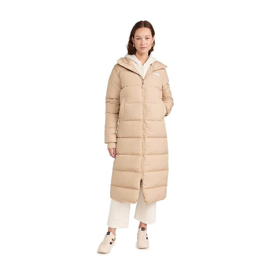 The North Face Women’s Triple C Parka long down coat with hood, quilted design, and full-length coverage for winter warmth.