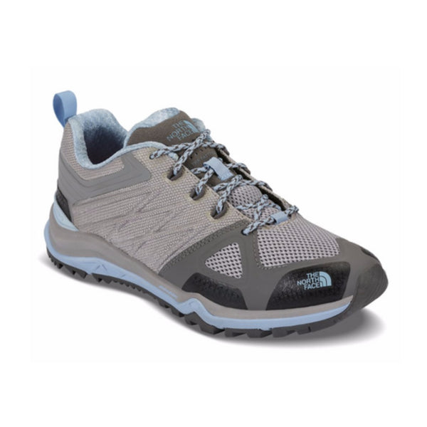 Women’s hiking shoes featuring a breathable mesh and synthetic upper, lace-up closure, reinforced toe cap, cushioned EVA midsole, padded collar, and rugged rubber outsole with aggressive trail lugs for hiking and fastpacking