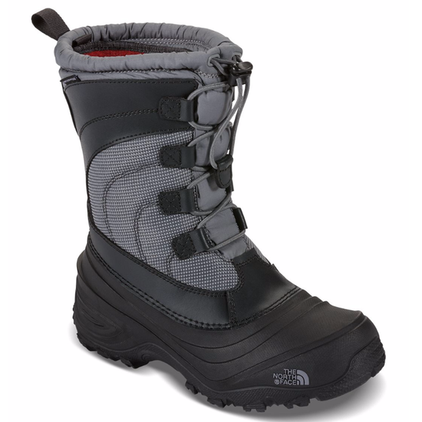 Youth waterproof winter boots featuring a textile and synthetic upper, pull-on design with adjustable closure, synthetic insulation, cushioned EVA midsole, high-cut ankle coverage, and a durable rubber outsole for snowy outdoor activities