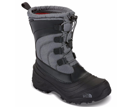 Youth waterproof winter boots featuring a textile and synthetic upper, pull-on design with adjustable closure, synthetic insulation, cushioned EVA midsole, high-cut ankle coverage, and a durable rubber outsole for snowy outdoor activities