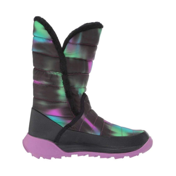 Youth insulated winter boots featuring a water-resistant recycled polyester ripstop upper, pull-on design, soft fleece lining, cushioned EVA midsole, high-cut silhouette, and durable rubber outsole for cold-weather outdoor activities