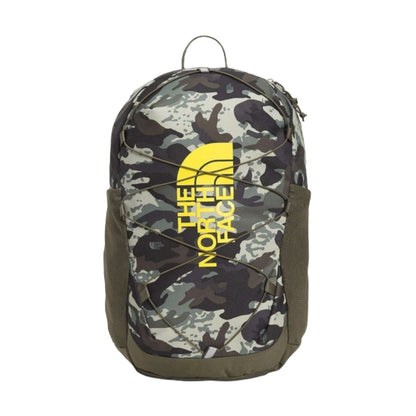 The North Face Youth Court Jester Backpack with front bungee system, padded straps, and multiple compartments for school use.