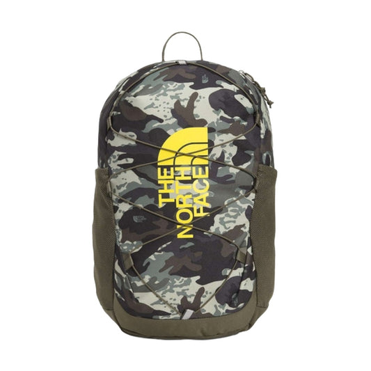 The North Face Youth Court Jester Backpack with front bungee system, padded straps, and multiple compartments for school use.