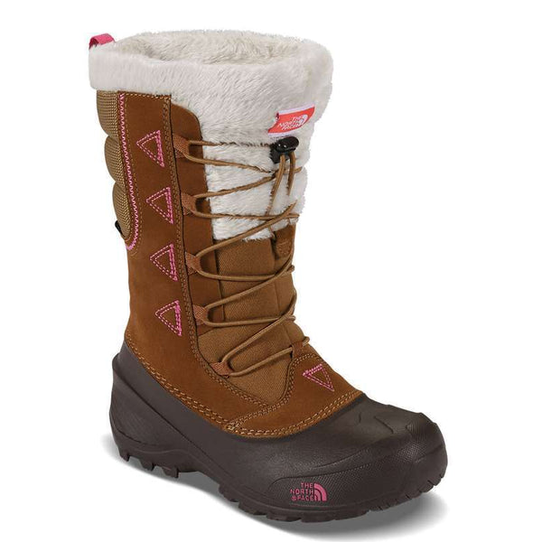 Youth winter boots featuring a water-resistant synthetic and textile upper, lace-up closure, warm insulation, cozy lining, padded collar, cushioned footbed, and durable rubber outsole with rugged tread for snowy outdoor conditions