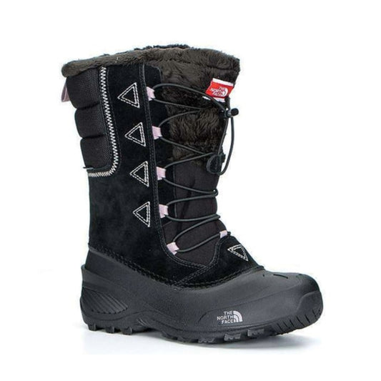 Youth winter lace-up boots featuring a water-resistant leather and textile upper, lightweight synthetic insulation, cushioned footbed, high-cut ankle design, and durable rubber outsole for cold-weather outdoor activities