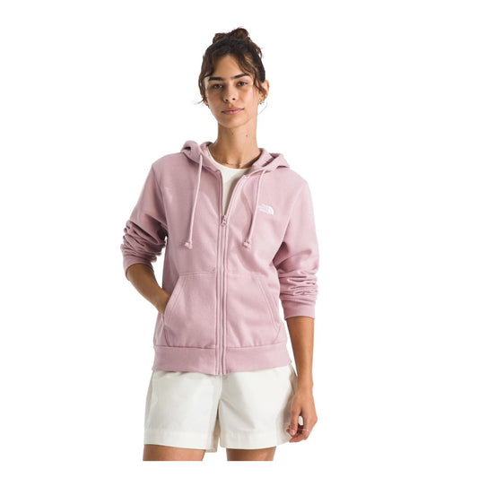 Women wearing a full-zip hooded sweatshirt with front pockets and Simple Dome logo, designed for casual everyday comfort.