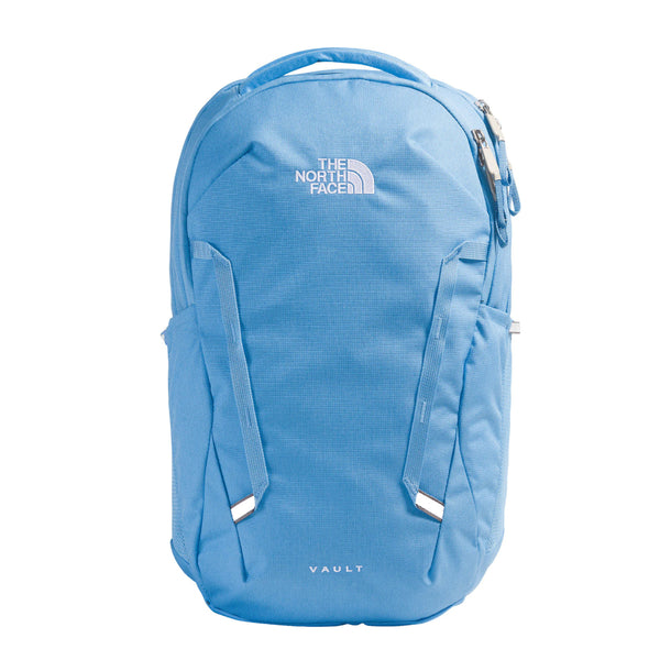 The North Face Women’s Vault Backpack with padded shoulder straps, laptop sleeve compartment, front organizer pocket, and side water-bottle pockets.
