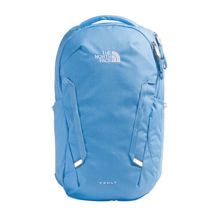 The North Face Women’s Vault Backpack with padded shoulder straps, laptop sleeve compartment, front organizer pocket, and side water-bottle pockets.