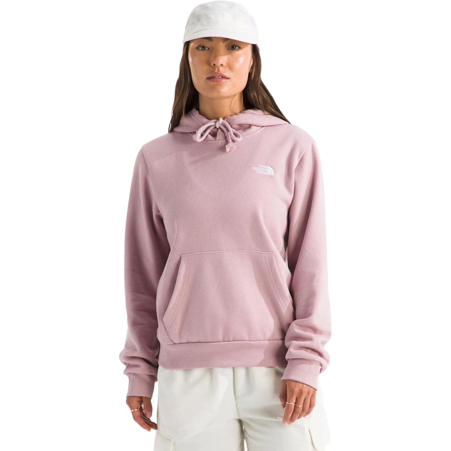 Women wearing a casual hooded sweatshirt with front kangaroo pocket and Simple Dome logo, designed for everyday comfort.