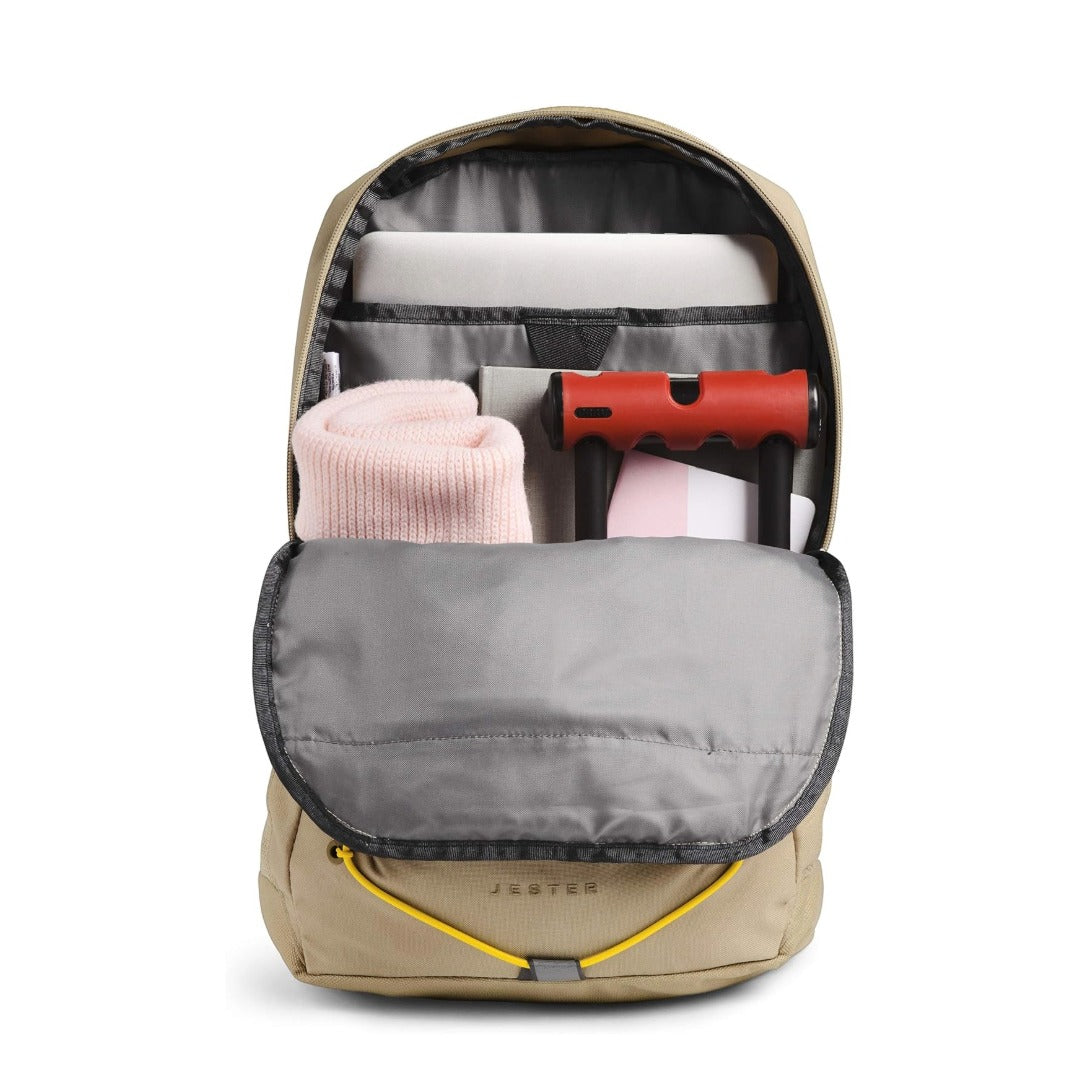 The North Face Women's Jester Backpack - Sternum Strap Hawthorne Khaki/Lightning Yellow
