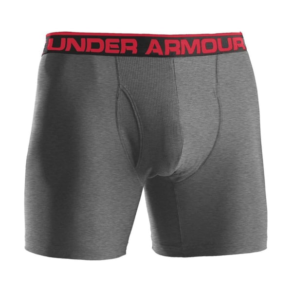 Under Armour men’s Boxerjock underwear with a 6-inch inseam, featuring a fitted design, elastic waistband, and lightweight performance fabric.
