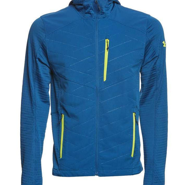 Under Armour Men's 3G Hybrid Fleece Full-Zip II Hoodie in dark tones, featuring fleece body and durable woven overlay panels.