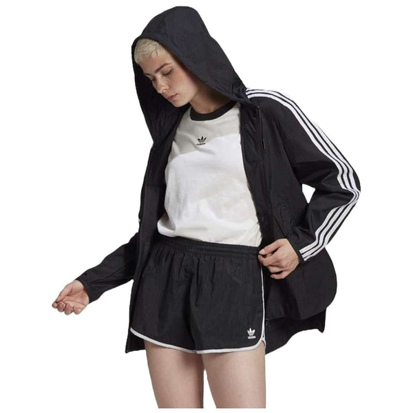A sleek look at the adidas Originals Women's Adicolor Classic Windbreaker in black.