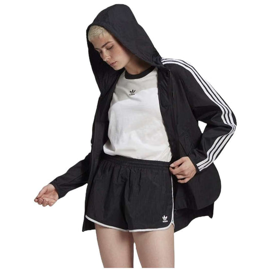 A sleek look at the adidas Originals Women's Adicolor Classic Windbreaker in black.