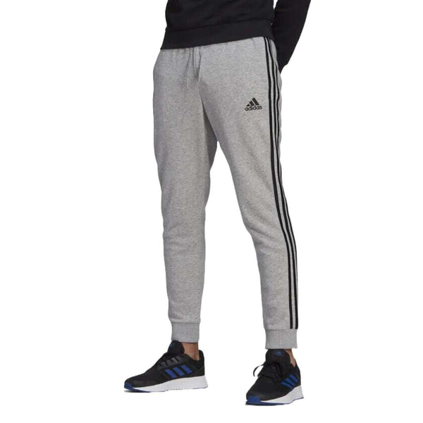 adidas Men's Standard Essentials Fleece Tapered Cuff 3-Stripes Pants