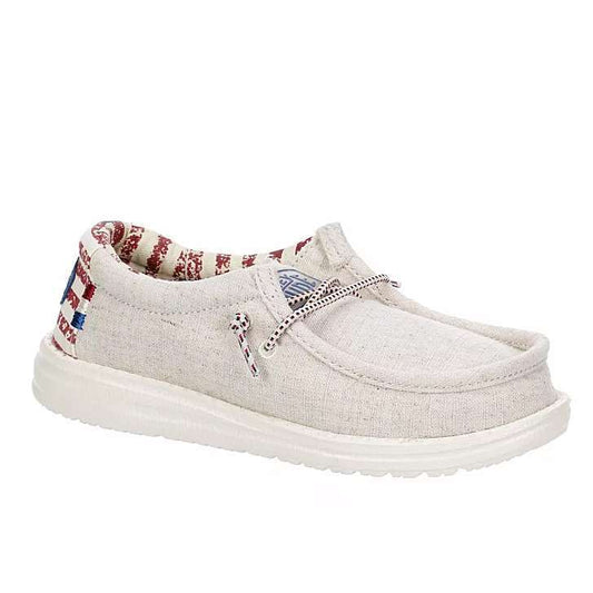 Hey Dude Wally Youth Shoes - Off White Patriotic