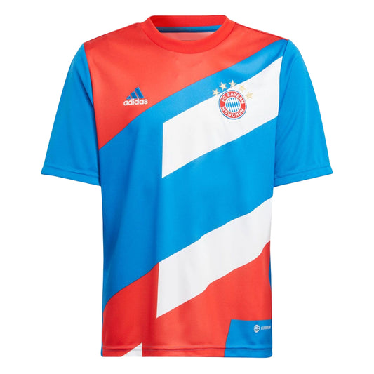 adidas Youth FC Bayern Home Jersey in red and white.