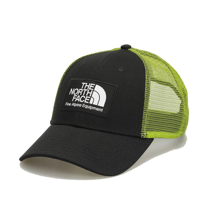 The North Face Unisex Mudder Trucker Hat - Classic trucker style with adjustable closure and breathable mesh back in Black and Granny Smith