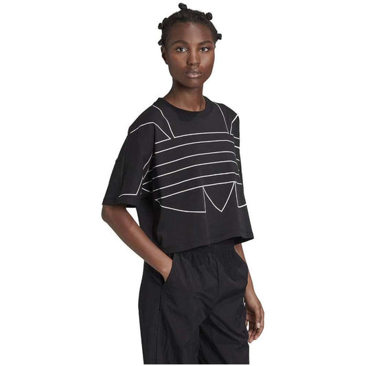 Adidas Women's Large Logo Tee with black and white - A stylish black t-shirt with a prominent Adidas logo, perfect for casual and sporty looks.