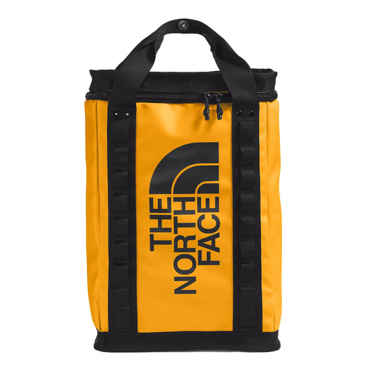 The North Face Explore Fusebox—L in black, featuring a rugged design, spacious interior, and adjustable shoulder straps.