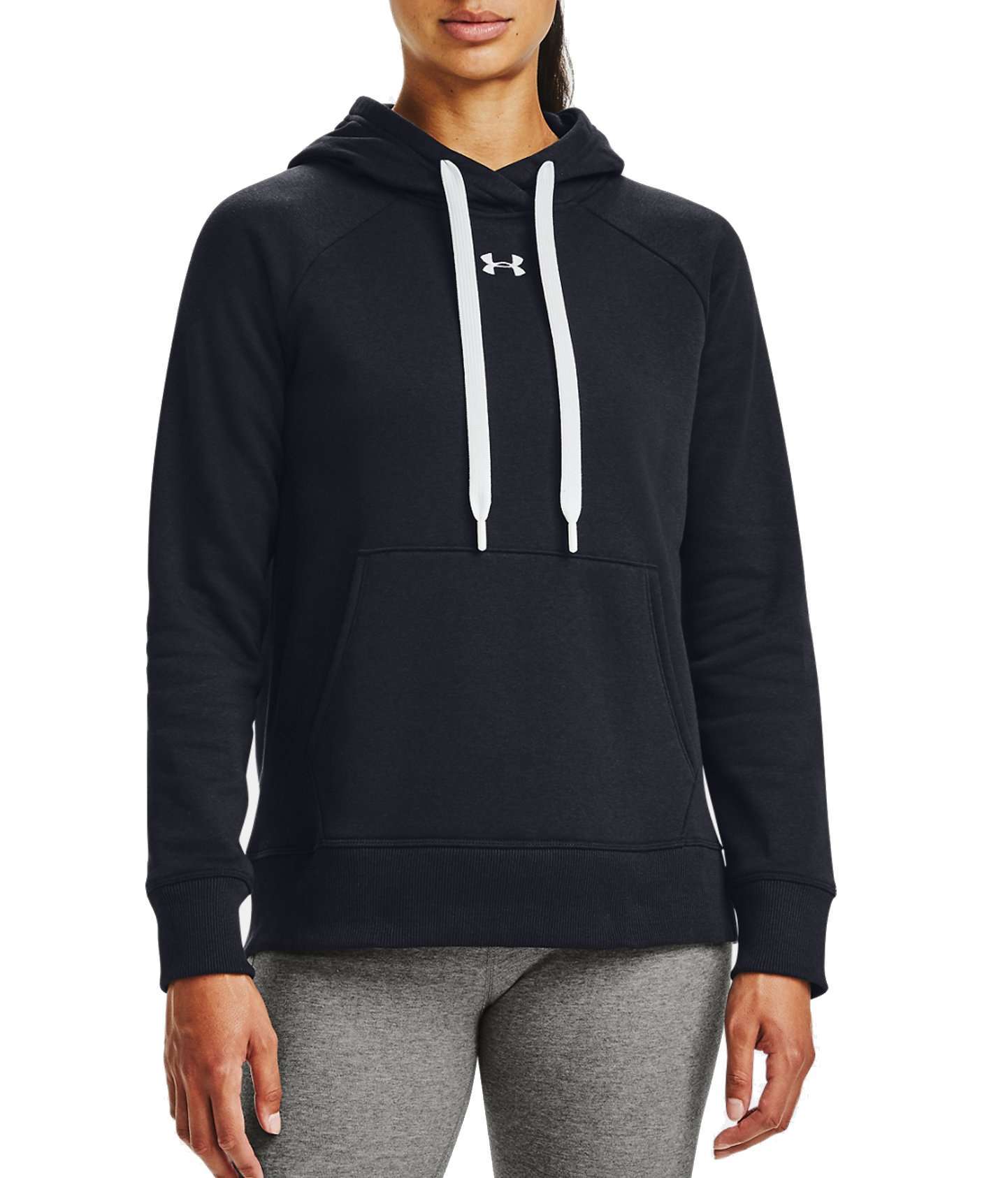 Under Armour Women's UA Rival Fleece HB Hoodie 1356317-001 Black / White
