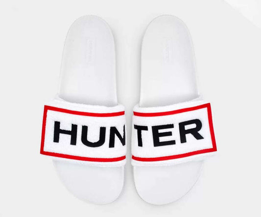 Hunter Women's Original Terry Towelling Logo Adjustable Slides - White (WFD1035MAS)