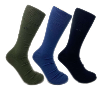 Calvin Klein Men's Combed Cotton Blend Dress Socks 3 pack A91219-NE9 Olive, Light Blue, Navy Blue